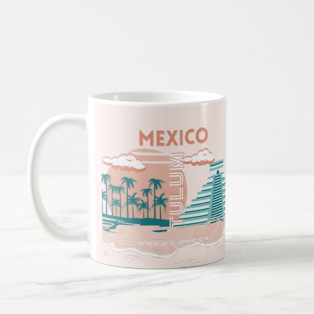 Caneca De Café Tulum, México, Viagem Art, Retro (Esquerda)