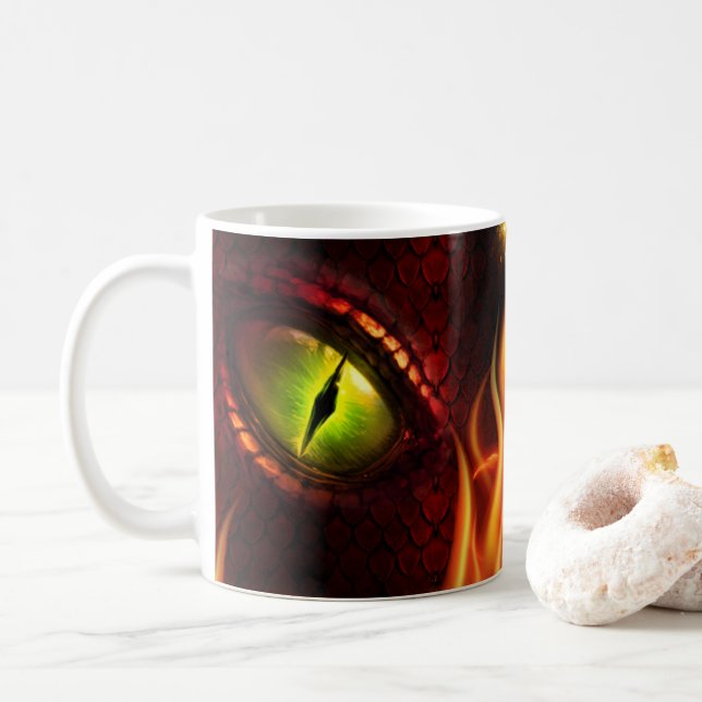 Caneca De Café Tumba de café personalizada do Red Dragon Olho e F (Com Donut)