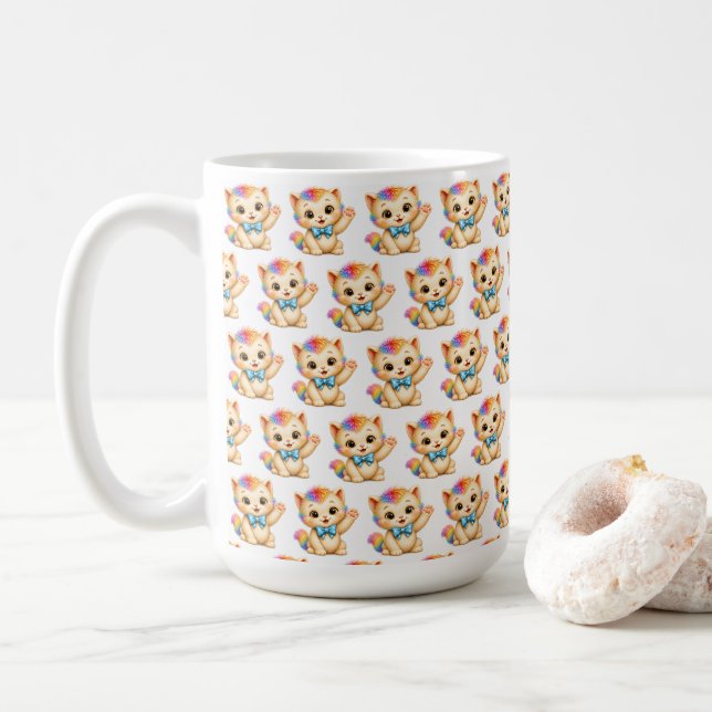 Caneca De Café Tumble o Gatinho Arco-íris  (Com Donut)