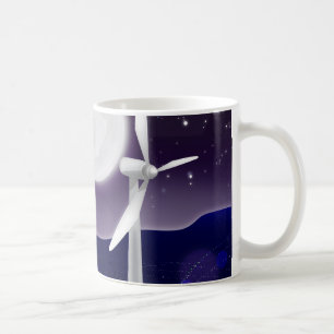 Caneca De Café Turbinas eólicas Luzes da cidade à noite