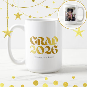 Caneca De Café Turma de 2026 Foto Tipografia Preta e Dourada