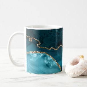 Caneca De Café Turquesa - Ágata Verde-azulada e Dourada