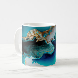 Caneca De Café Turquesa Aqua Azul Gemstone Azul Dourado Acrísio A