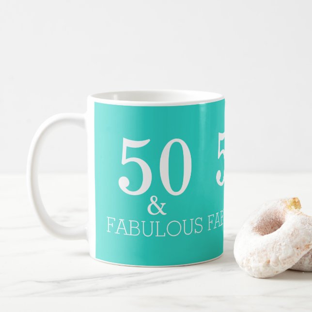 Caneca De Café Turquesa Azul Branco 50 E Fabuloso Aniversário (Com Donut)