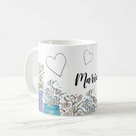 Caneca De Café Turquesa Azul-Toranja Arte Floral