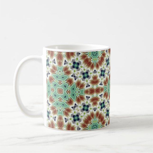 Caneca De Café Turquesa bege ornamento colorido caleidoscópio (Esquerda)