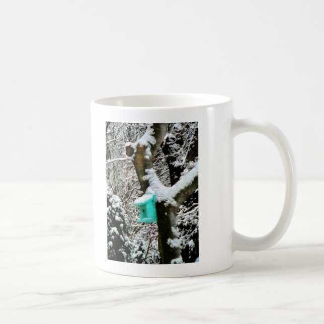 Caneca De Café Turquesa Birdhouse no inverno (Direita)
