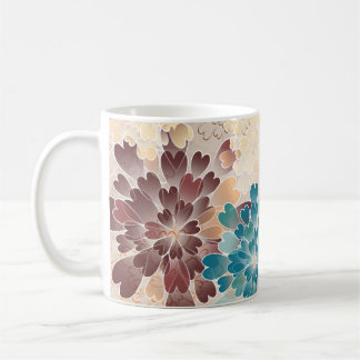 Caneca De Café Turquesa Brown & flores do creme retros