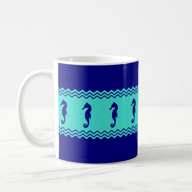 Caneca De Café Turquesa Cavalos Costeiros Costeiros Stripes (Esquerda)