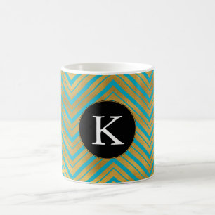 Caneca De Café Turquesa Chic Aqua Blue Dourado Chevron Monograma