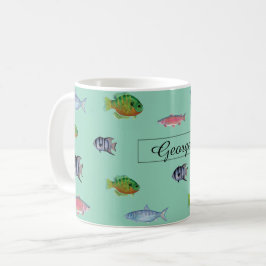 Caneca De Café Turquesa clara dos peixes