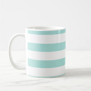 Caneca De Café Turquesa Claro e Listras Horizontais Largas Branca