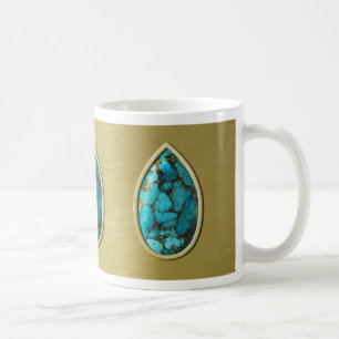 Caneca De Café Turquesa com bezel Dourado