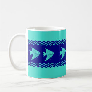 Caneca De Café Turquesa Costeira Blue Angelfish Stripe