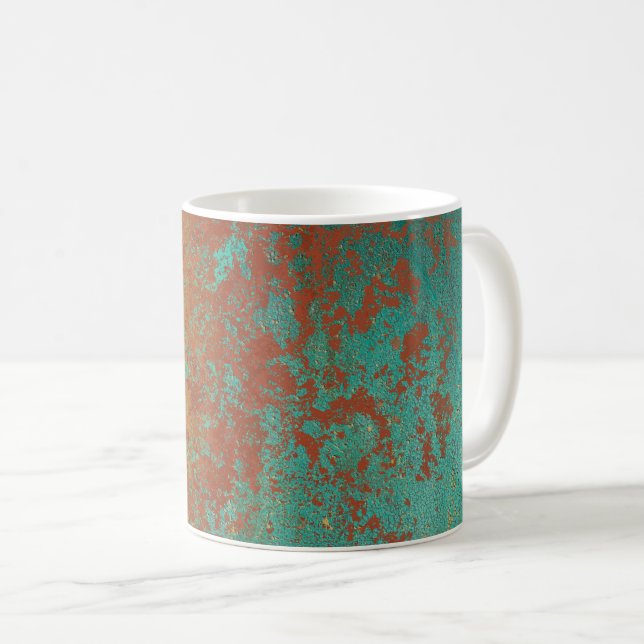 Caneca De Café Turquesa de Cobre Textura Castanho Azul Laranja (Frente Esquerda)