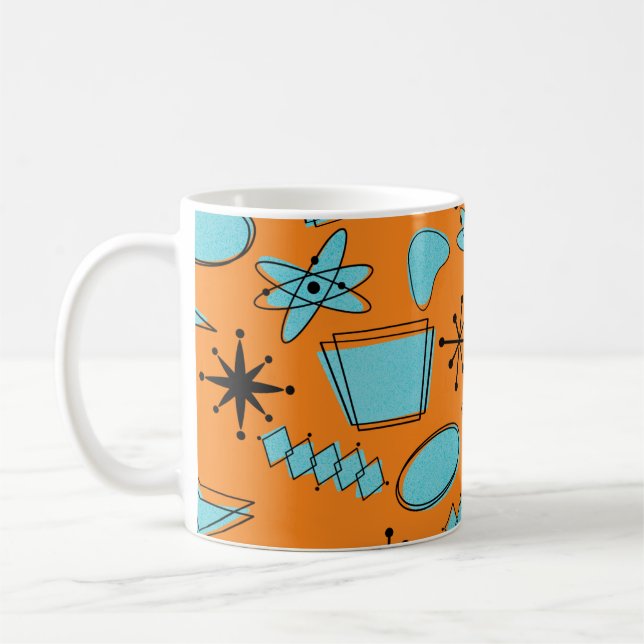Caneca De Café Turquesa de Formas Atômicas MCM em Laranja (Esquerda)