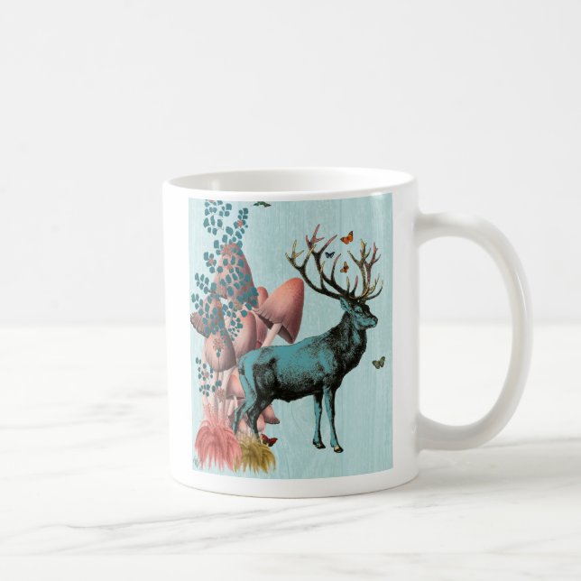 Caneca De Café Turquesa Deer na Floresta dos Cogumelos 2 (Direita)