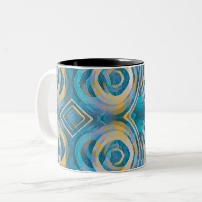 Caneca De Café Turquesa e Círculos e Diamantes Amarelos (Frente Esquerda)