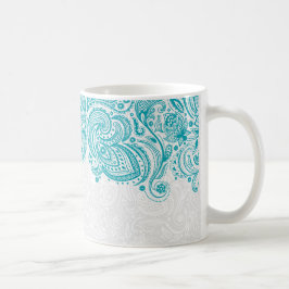 Caneca De Café Turquesa E Paisley Paisley Branco
