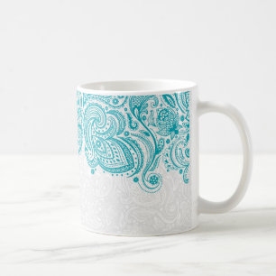 Caneca De Café Turquesa E Paisley Paisley Branco