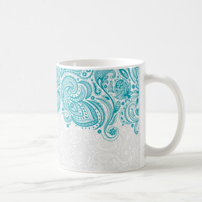 Caneca De Café Turquesa E Paisley Paisley Branco (Direita)