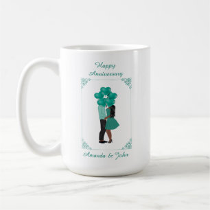 Caneca De Café Turquesa Feliz Aniversário da Elegante