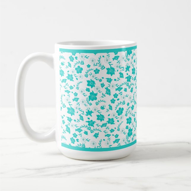Caneca De Café Turquesa Floral Branco (Esquerda)