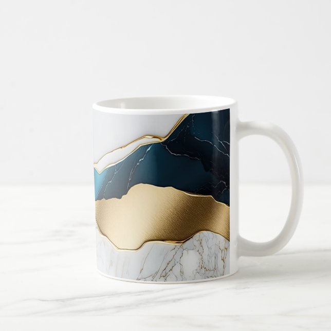 Caneca De Café Turquesa Mármore Pedra Branco Resfriado Dourado (Direita)