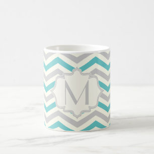 Caneca De Café Turquesa moderna, cinza, teste padrão da viga do