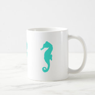 Caneca De Café Turquesa no cavalo marinho litoral branco da