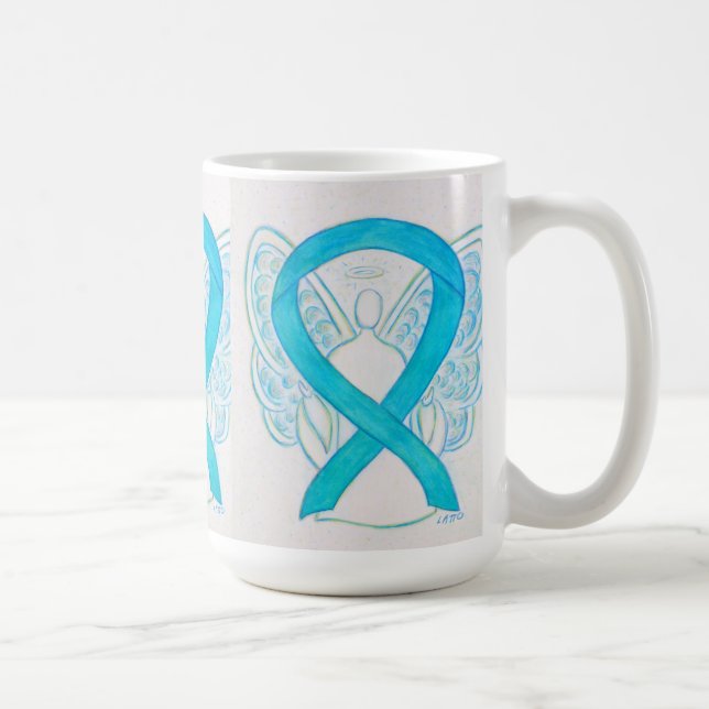 Caneca De Café Turquesa Sensibilização Ribbon Angel Art Mug (Direita)