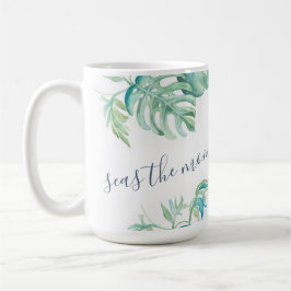 Caneca De Café Turquesa Tropical Azul Aquarela Tartaruga Marinha