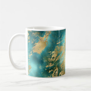 Caneca De Café Turquesa Verde Mármore Dourado