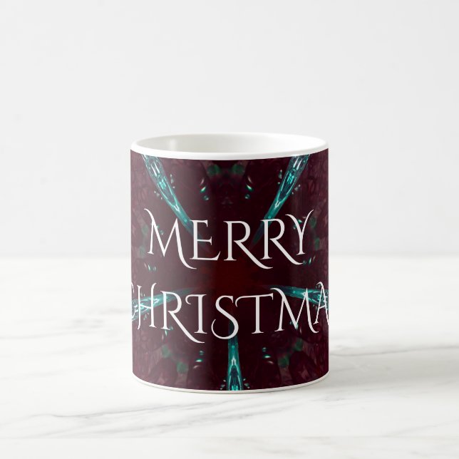 Caneca De Café Turquesa Vermelha Profunda Caleidoscópio de Natal  (Centro)