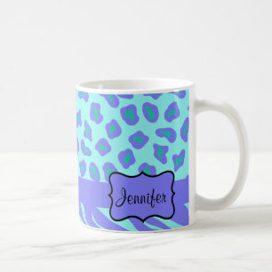 Caneca De Café Turquesa & zebra & chita da lavanda personalizadas
