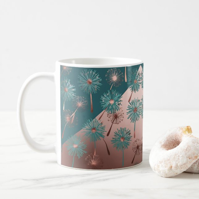 Caneca De Café  Turquoise and Copper Dandelions (Com Donut)