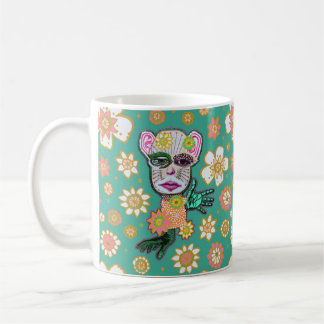 Caneca De Café Turquoise Drollery Floral por Natalie Schorr