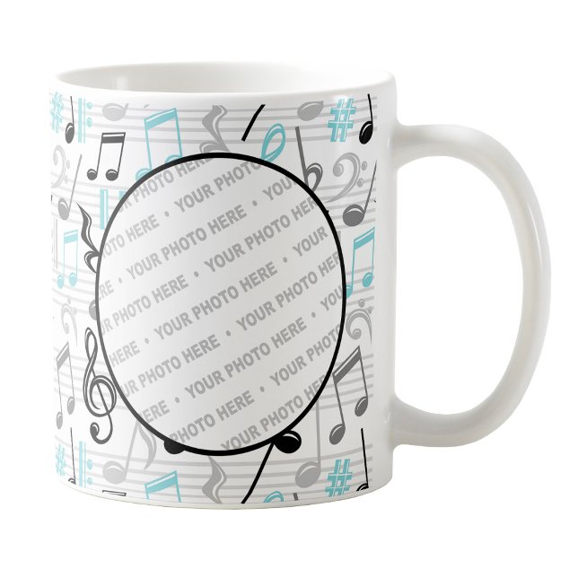 Caneca De Café Turquoise Music Pattern Photo Mug (Turquoise Music Pattern Photo Mug at Amy's Coffee Mugs on Zazzle. )