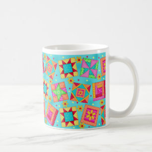 Caneca De Café Turquoise Patchwork Quilt Design Mug