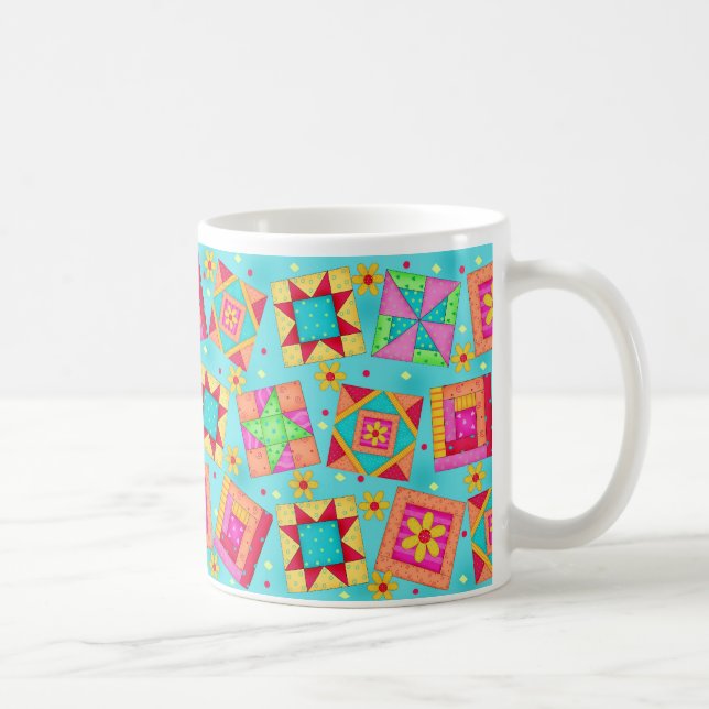 Caneca De Café Turquoise Patchwork Quilt Design Mug (Direita)