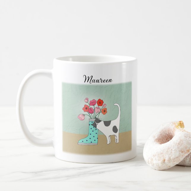 Caneca De Café Tuxedo cat com flor Fome de gato bonitinho (Com Donut)
