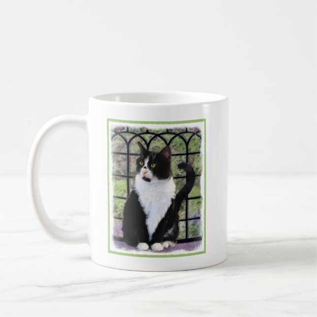 Caneca De Café Tuxedo Cat em Pintura de Janela Arte Animal Origin (Esquerda)