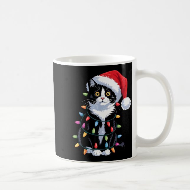 Caneca De Café Tuxedo Cat Meow Santa Tuxie Christmas Tree  (Direita)