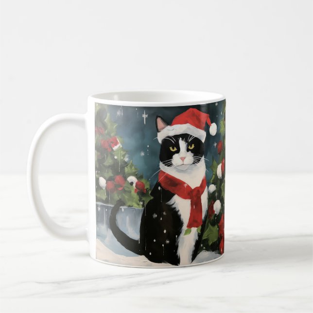 Caneca De Café Tuxedo Cat no Natal da Neve (Esquerda)