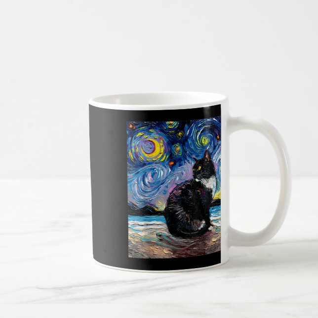 Caneca De Café Tuxedo Cat Sobre Arte Impressionista Da Noite Este (Direita)