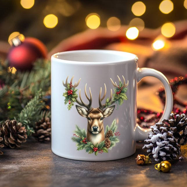 Caneca De Café Twin Buck Deer decorado com ornamentos (Criador carregado)