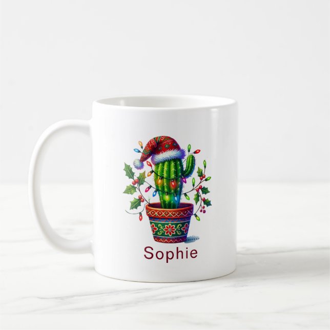 Caneca De Café Twinkling Cactus Natal (Esquerda)