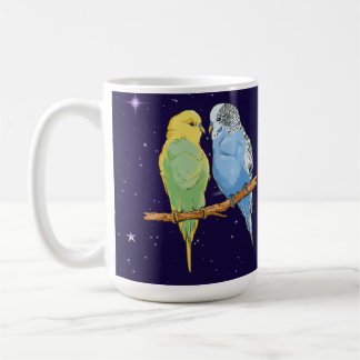 Caneca De Café Two cute blue and green Budgie