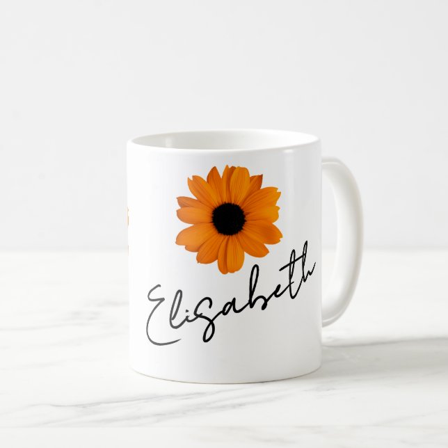 Caneca De Café Two Orange Daisies and Your Name / Message (Frente Esquerda)