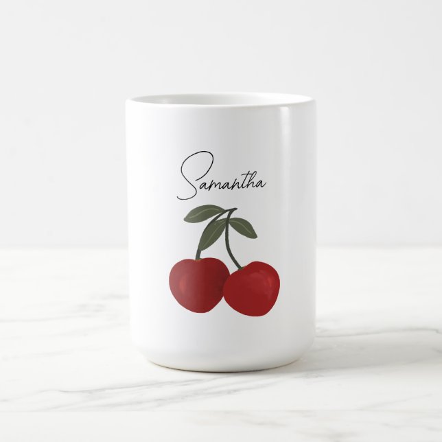 Caneca De Café Two Red Cherries Illustration | Cute Fruit Art  (Centro)